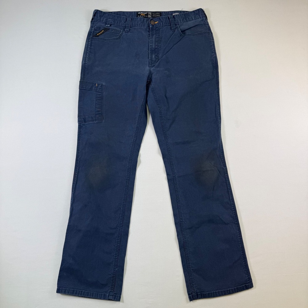 Ariat Rebar M4 Made Tough Pants Mens 34x32 Navy Blue Relaxed Straight *Stains